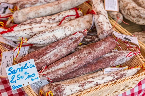 Sausage on a market stand in Nice — Stock Photo, Image