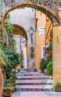 Streets in the old town of Menton on the French Riviera clipart