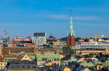 Stockholm İsveç geleneksel eski Gotik binaların çatıları