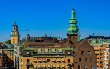 Stockholm İsveç geleneksel eski Gotik binaların çatıları