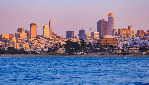 Panorama de San Francisco con el Palacio de Bellas Artes y la Torre Salesforce y el centro de la ciudad en el fondo —  Fotos de Stock