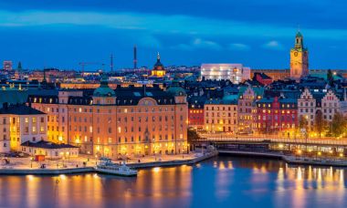 Stockholm eski şehir Gamla Stan ve Ger üzerine günbatımı Panoramalı Oda