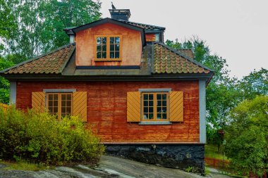 Skansen Stockholm İsveç'te geleneksel eski ev