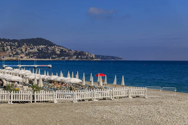 Nice France May 2019 People Relaxing Beach Famous Promenade Des — 图库照片