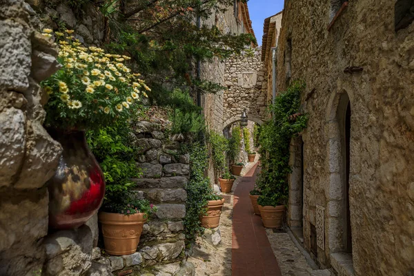 Pedra Exterior Edifícios Antigos Ruas Estreitas Pitoresca Cidade Medieval Eze — Fotografia de Stock