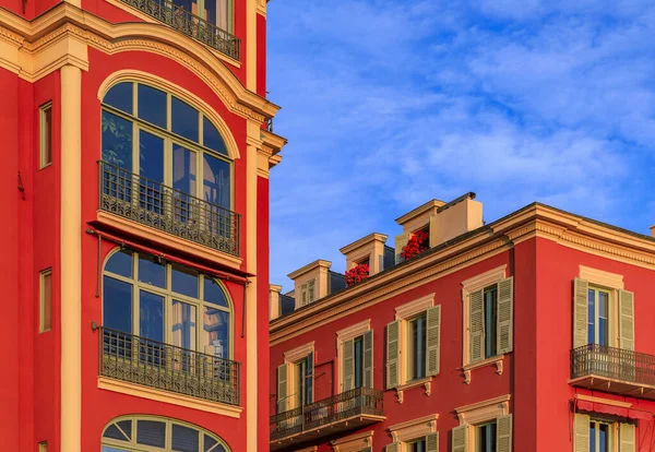 Sunset View Traditional Mediterranean Houses Place Massena Commercial Cultural Landmark — Stock Photo, Image