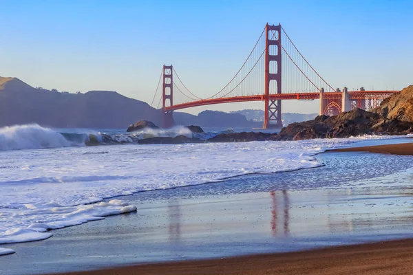 Słynny Most Golden Gate Widok Baker Plaży Zachodzie Słońca San — Zdjęcie stockowe
