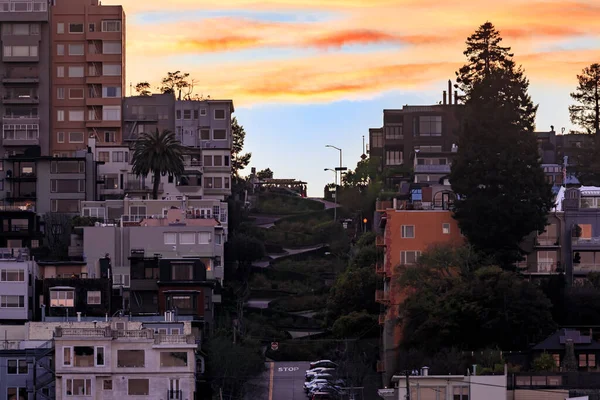 Vysoký Úhel Slavný Křivý Lombard Street San Franciscu Kalifornie Ikonickou — Stock fotografie