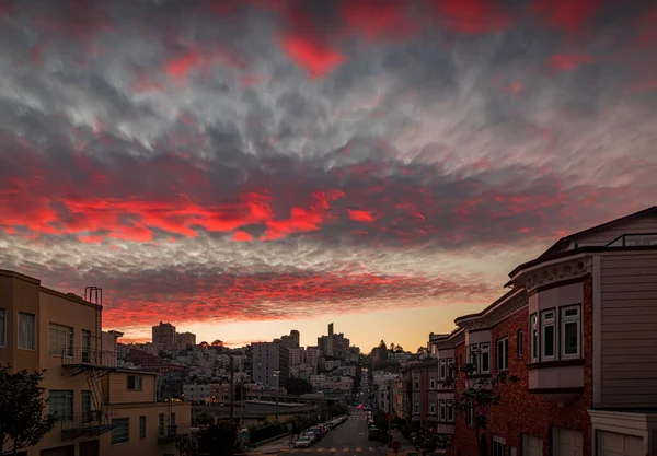 Vysoký Úhel Pohledu Domy Slavné Křivé Lombard Street San Fracncisco — Stock fotografie