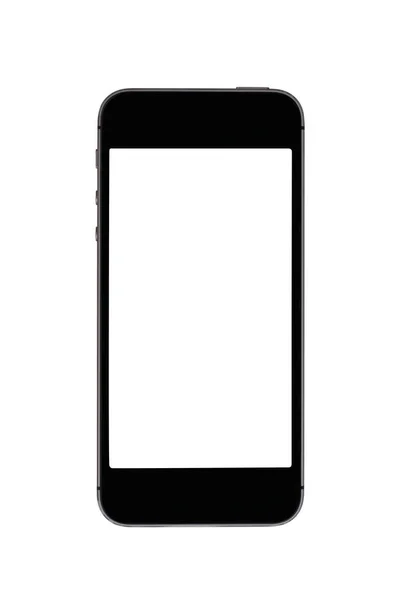 Вид зверху на чорний мобільний телефон ізольований на білому тлі — стокове фото