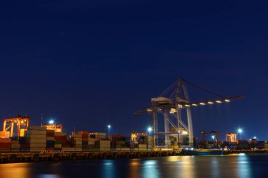 Harbor gece zaman büyük çalışma vinç