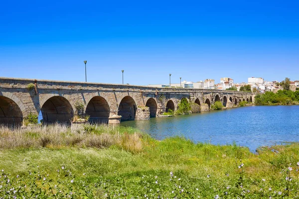 Merida İspanya giriş Roma köprüsü — Stok fotoğraf