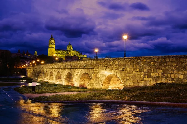 Salamanca günbatımı Roma köprüsü Tormes nehir
