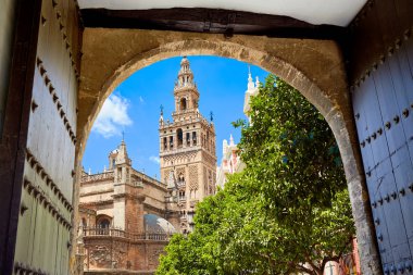 Seville cathedral Giralda tower from Alcazar clipart