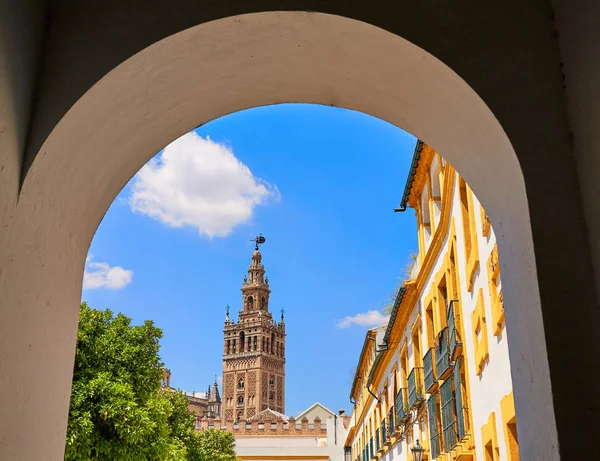 Catedral de Sevilla Torre Giralda desde Alcázar — Foto de Stock