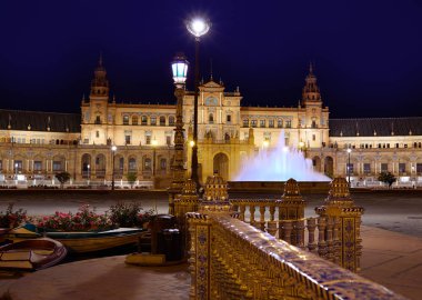 Seville Sevilla Plaza Espana günbatımı Andalusia İspanya
