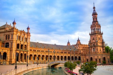 Seville Plaza de Espana günbatımı Endülüs Sevilla