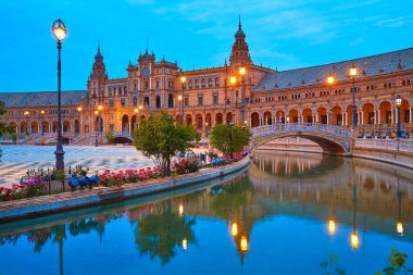 Seville Plaza de Espana günbatımı Endülüs Sevilla