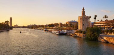 Seville sunset skyline torre del Oro in Sevilla