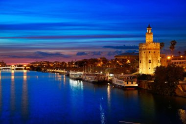 Seville sunset skyline torre del Oro in Sevilla
