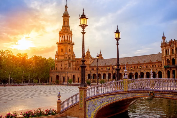 Sevillas Plaza de Espana sunset andalusiska Sevilla — Stockfoto