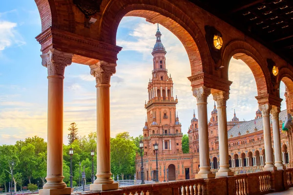 Sevilha Plaza de Espana por do sol Sevilha Andaluza — Fotografia de Stock