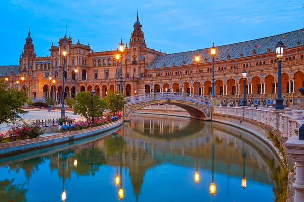 Zachód słońca Sevilla Andaluzji Sewilli Plaza de Espana — Zdjęcie stockowe