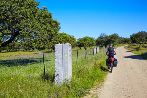 Biker at Via de la Plata way Andalusia Spagna — Foto Stock