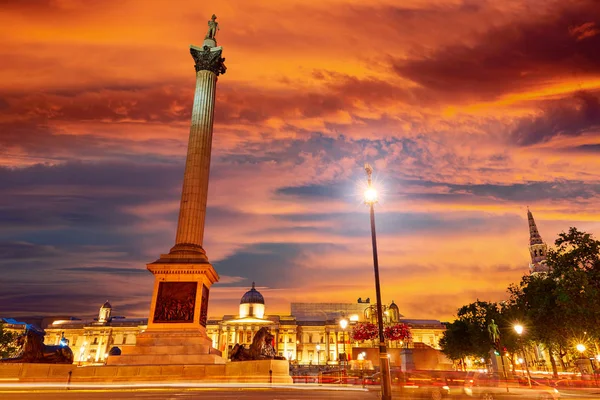 Londra Trafalgar Meydanı'na günbatımı Nelson sütunu — Stok fotoğraf