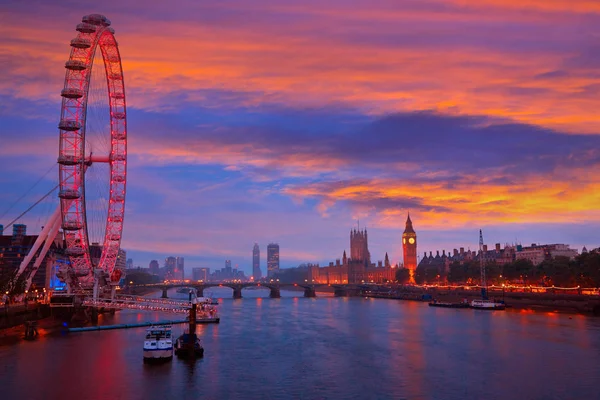 London sunset skyline Bigben and Thames — Stock Photo, Image