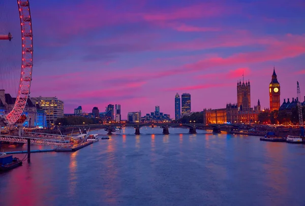 London sunset skyline Bigben and Thames — Stock Photo, Image