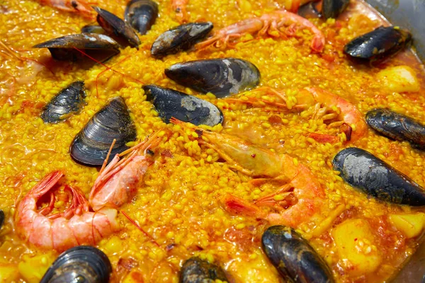 Fisk og skaldyr paella fra Spanien Valencia opskrift - Stock-foto