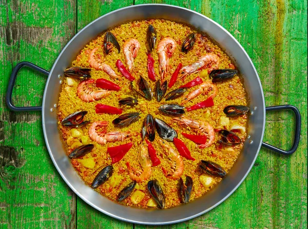 Seafood paella from Spain Valencia recipe — Stock Photo, Image