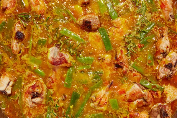 Paella dari Spanyol resep proses merebus kaldu — Stok Foto