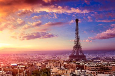 Paris Eiffel Kulesi ve manzarası hava Fransa