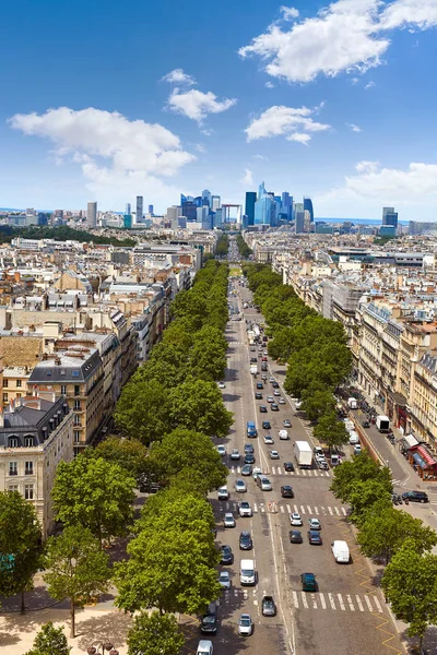 Paris skyline Champs Elysees och La Defense — Stockfoto