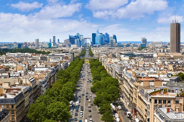 Paris skyline Champs Elysees och La Defense — Stockfoto