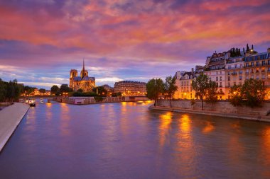 Notre Dame Katedrali Seine, Paris günbatımı