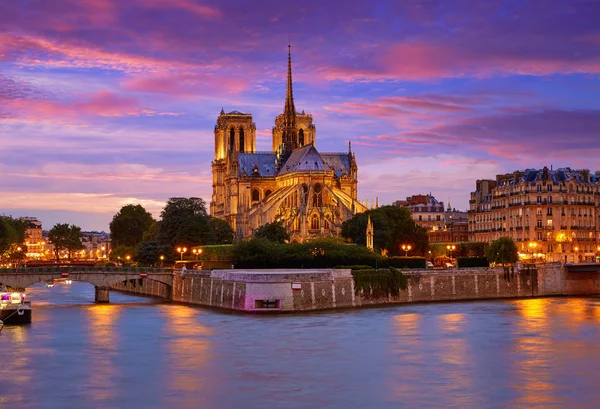 Catedral de Notre Dame Pôr-do-sol de Paris no Sena — Fotografia de Stock