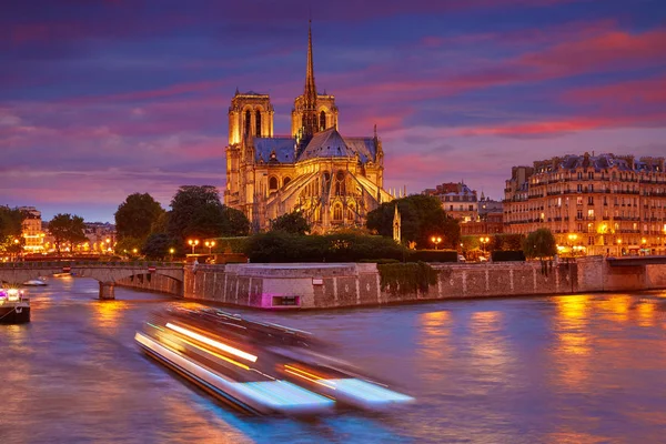 Catedral de Notre Dame Pôr-do-sol de Paris no Sena — Fotografia de Stock