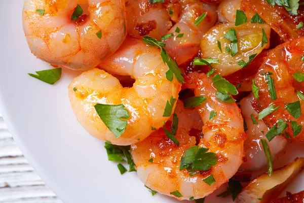 Garlic shrimp pinchos tapas from Spain — Stock Photo, Image