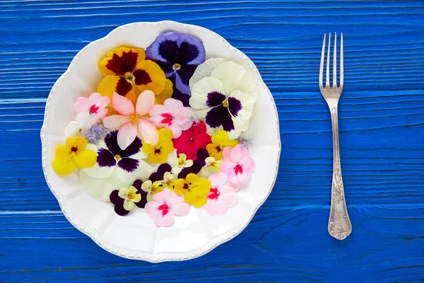 Essbarer Blütensalat im Teller — Stockfoto