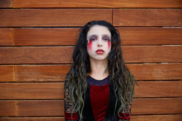 Halloween kid flicka custome blodiga makeup — Stockfoto
