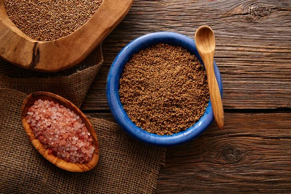 Sesame seeds gomasio seasoning ingredients — Stock Photo, Image