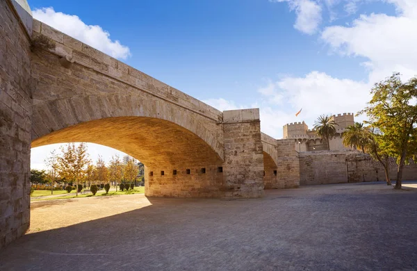 Turia 公園スペインはバレンシアのセラーノ橋 — ストック写真