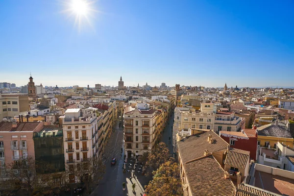 Valencia skyline città vecchia vista aerea — Foto Stock