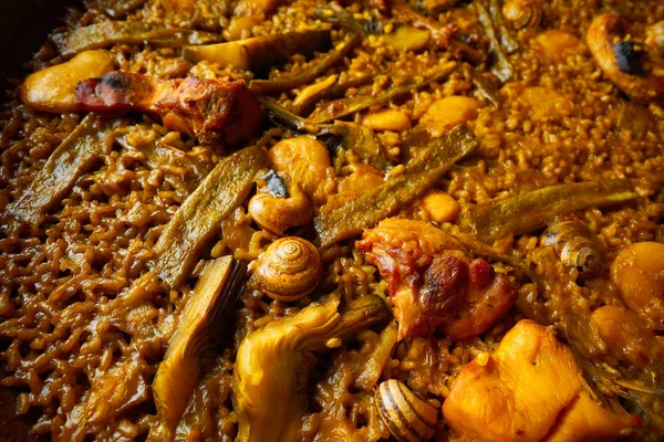 Valencian Paella with chicken and rabbit — Stock Photo, Image
