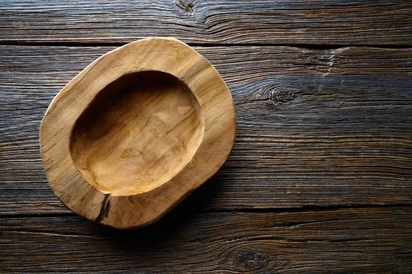 Wooden manual dish bowl on wood table — Stock Photo, Image