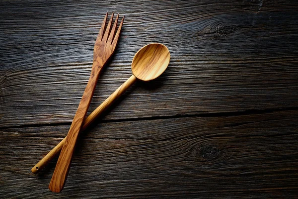 Wooden tools spatules spoon and fork — Stock Photo, Image