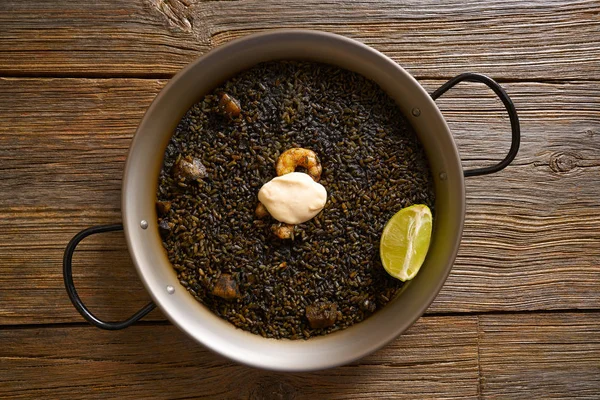 Arroz preto Receita de paella para dois da Espanha — Fotografia de Stock